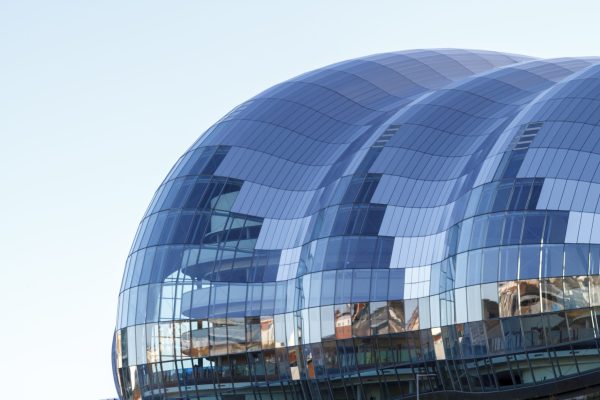 GATESHEAD, ENGLAND - DECEMBER 7 2014: Iconic roof of The Sage in Gateshead, centre for musical education and performance in the North East of England.